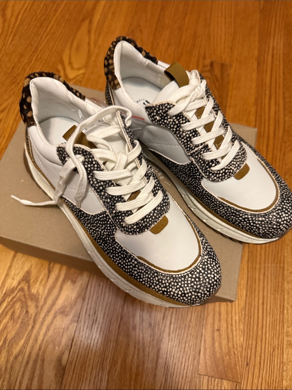 Madewell Kickoff Trainer Sneakers in Leather & Calf Hair Olive Grove Size 8 NIB